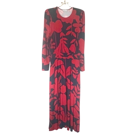 Boden Red and Navy Floral Abstract Print Midi Soft Jersey Dress. Size 8R - Picture 3 of 9
